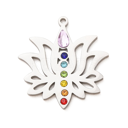 Chakra 304 Stainless Steel Rhinestone Pendants RB-CBA27F2-01P-1