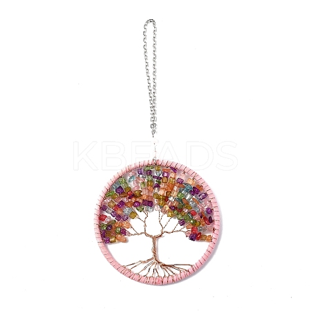 Wire Wrapped Chips Dyed Glass & Natural Amethyst Big Pendant Decorations HJEW-A005-01B-1