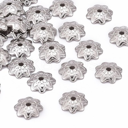 304 Stainless Steel 8-Petal Flower Bead Caps STAS-J011-03-1