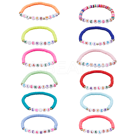 12Pcs 12 Style Handmade Polymer Clay Heishi Surfer Stretch Bracelets Set BJEW-AN0001-46-1