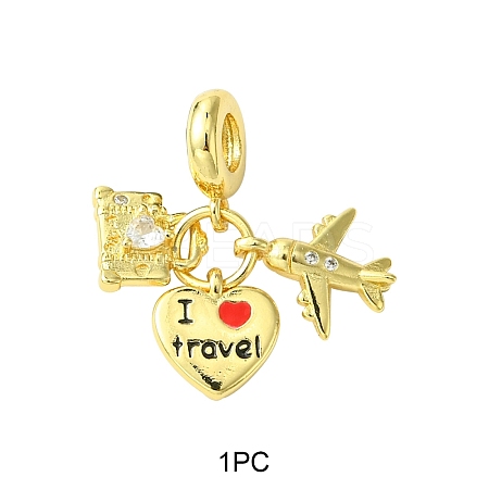 1Pc Travel Theme Brass Pave Clear Cubic Zirconia European Dangle Charms KK-YW0002-71-1