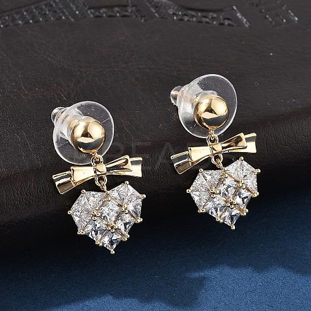 Brass Clear Cubic Zirconia Stud Earrings EJEW-D301-06G-04-1