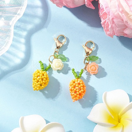 Handmade Glass Seed Beads Mango Pendnat Decorations HJEW-MZ00348-1