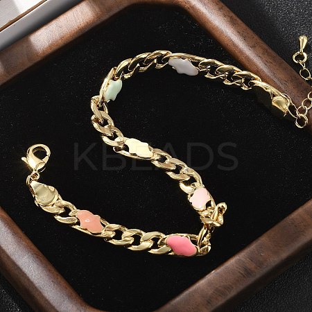 Brass Enamel Links Bracelets for Women BJEW-B125-06G-1
