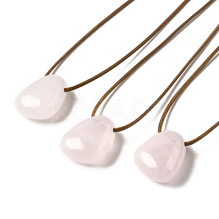 Natural Rose Quartz Triangle Pendant Necklace with Waxed Cord for Women NJEW-G093-01G-1