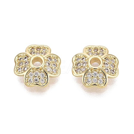Brass Micro Pave Clear Cubic Zirconia Bead Caps KK-Q071-12G-02-1