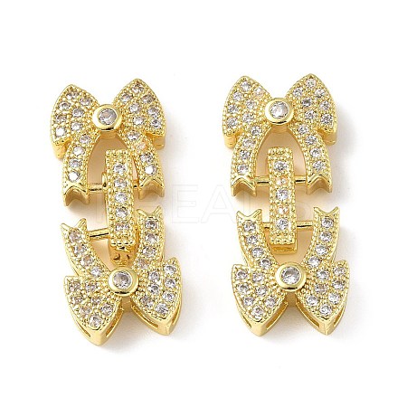 Rack Plating Brass Micro Pave Clear Cubic Zirconia Fold Over Clasps KK-G448-03G-1