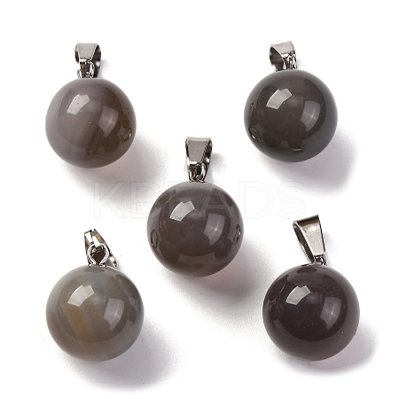 Round Natural Grey Agate Pendants G-Q434-17-1