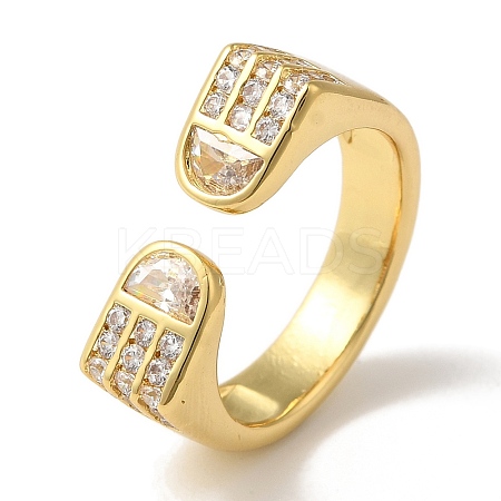 Arch Rack Plating Brass Micro Pave Cubic Zirconia Cuff Rings for Women RJEW-G323-09G-04-1