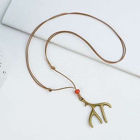 Boho Alloy Pendant Adjustable Cord Necklaces for Women with Porcelain Beads WG6DA09-03-1