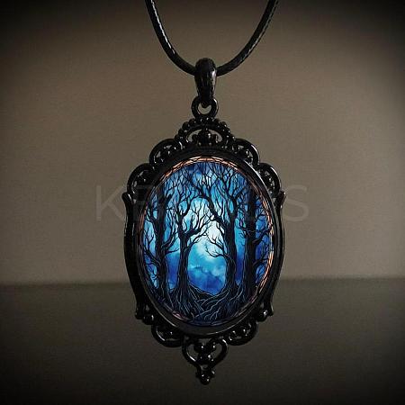 Oval Gothic Alloy Glass Halloween Pendant Necklaces for Women FS-WG73C21-07-1