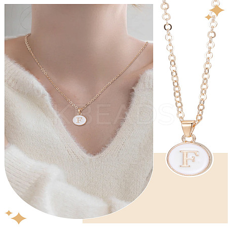 1Pc Zinc Alloy White Enamel Round with Letter Pendant Necklaces NJEW-LP0002-88G-F-1