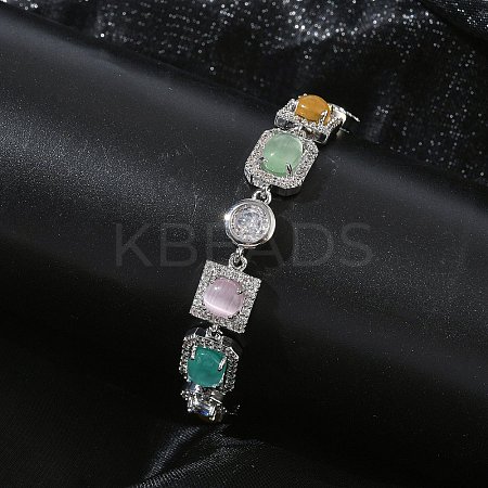 Brass Micro Pave Clear Cubic Zirconia Link Chain Bracelets for Women BJEW-C156-03P-1