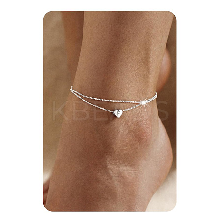 201 Stainless Steel Heart with Initial Charm Double Layer Anklets for Women FS-WG0EC0A-12-1