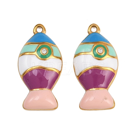 304 Stainless Steel Enamel with Rhinestone Pendants STAS-Z152-03G-01-1