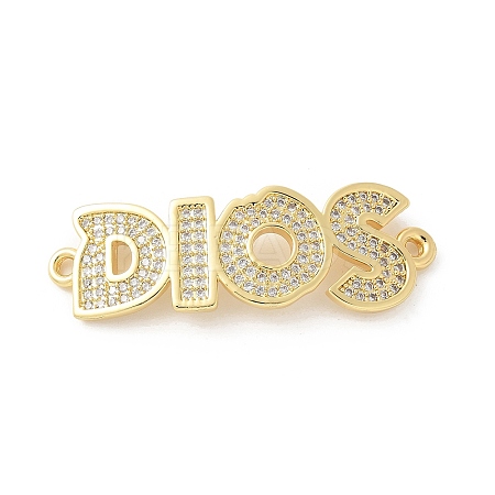 Brass Micro Pave Clear Cubic Zirconia Letter DIOS Connector Charms KK-P294-34G-1