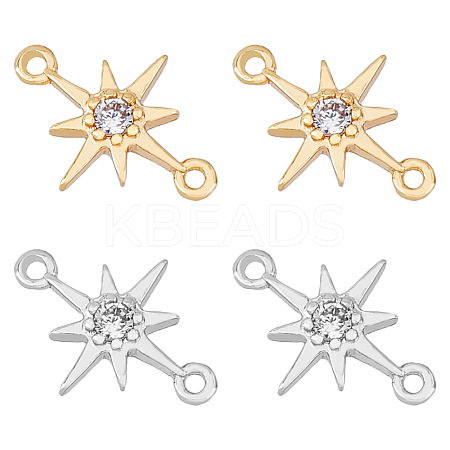 20Pcs 2 Colors Brass Clesr Cubic Zirconia Connector Charms FIND-HY0001-20-1