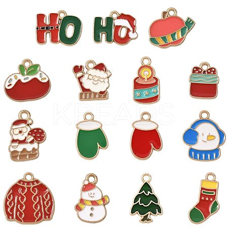 15Pcs 15 Styles Christmas Theme Alloy Enamel Pendants ENAM-FS0003-97-1