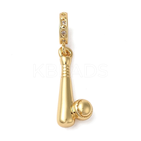 Rack Plating Brass Micro Pave Clear Cubic Zirconia European Dangle Charms KK-P279-16G-1