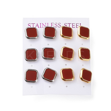 6 Pair 2 Color Square Acrylic Stud Earrings EJEW-A024-03D-1