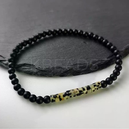 4MM Natural Dalmatian Jasper Heishi Beads and Round Frosted Black Onyx(Dyed & Heated) Beaded Stretch Bracelets for Women Men MG4641-9-1