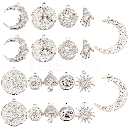 20Pcs 10 Style 304 Stainless Steel Pendants STAS-SC0004-80P-1