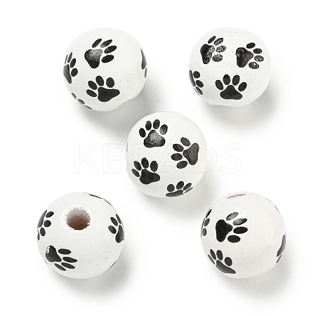 Printed Wood European Beads WOOD-G022-09K-1