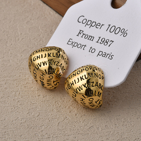 Letter Teardrop Brass Stud Earrings for Women LS-EJEW-G391-02G-1