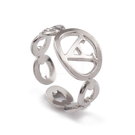 Non-Tarnish 304 Stainless Steel Initial Letter A Open Cuff Rings for Women RJEW-G285-56P-1