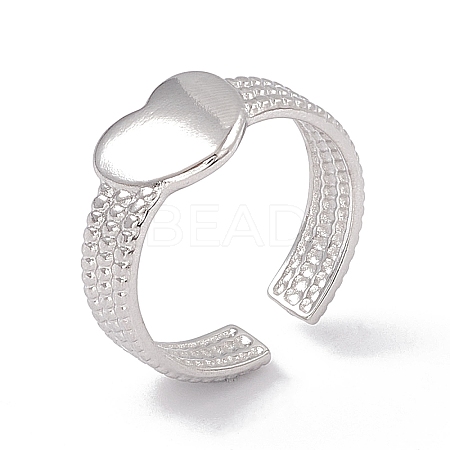 Non-Tarnish 304 Stainless Steel Heart Open Cuff Ring for Women RJEW-G275-06P-1