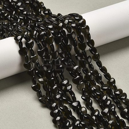 Natural Golden Sheen Obsidian Beads Strands G-P575-C04-6mm-1