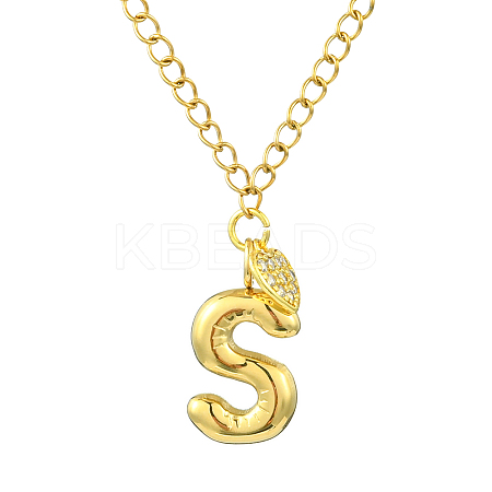 304 Stainless Steel Clear Cubic Zirconia Heart & Letter Pendant Curb Chain Necklaces for Women NJEW-FS00012-27S-1