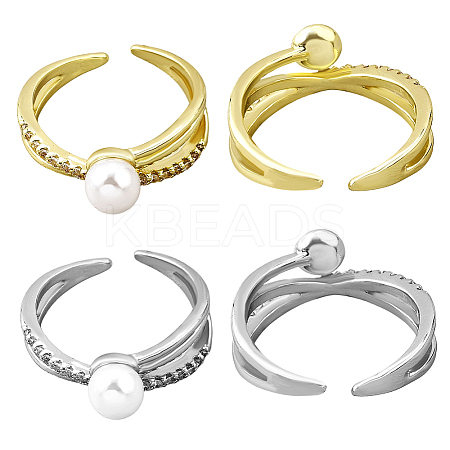 4Pcs 2 Colors Brass Micro Pave Cubic Zirconia Adjustable Cuff Open Rings RJEW-HY0001-26-1