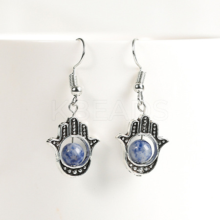 Natural Crystal Stone Hamsa Hand & Round Dangle Earrings UB8598-8-1
