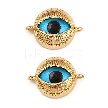 Brass Pave Glass Blue Eye Shape Connector Charms KK-L244-01G-1