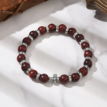 Dyed Imitation Burmese Wood Round Beadeed Stretch Bracelets Sets for Men Women BJEW-JB12355-03-1