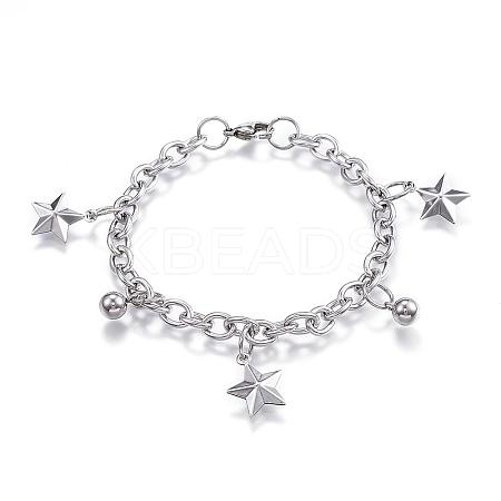 Tarnish Resistant 304 Stainless Steel Charm Bracelets BJEW-G544-28P-1