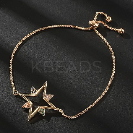 Star Brass Micro Pave Cubic Zirconia Slider Bracelets KK-R217-51G-1