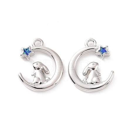 Moon with Rabbit Brass Enamel Pendants KK-G435-08P-1