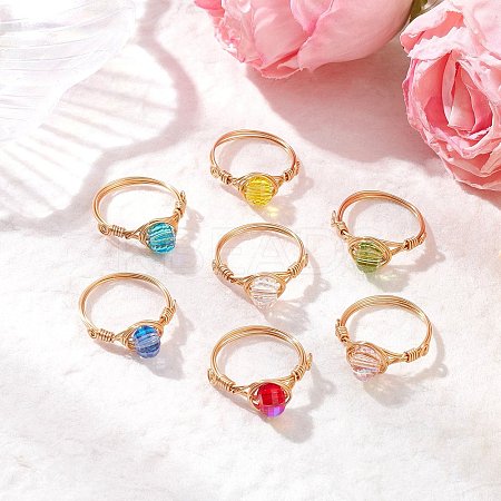 7Pcs 7 Colors Glass Finger Rings RJEW-JR00926-01-1