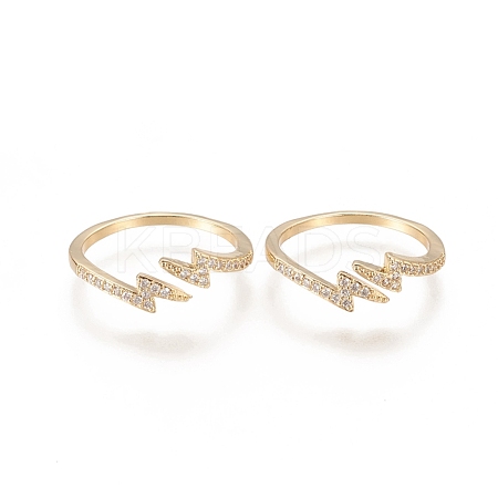 Brass Micro Pave Clear Cubic Zirconia Cuff Rings RJEW-F101-11G-1