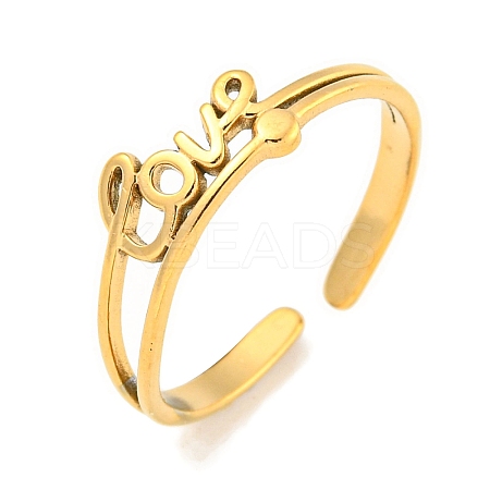 Ion Plating(IP) 304 Stainless Steel Word Love Open Cuff Ring for Women RJEW-A043-17G-1