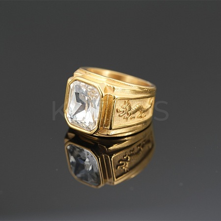 304 Stainless Steel with Cubic Zirconia Dragon Pattern Finger Rings for Men FS-WGD623F-20-1