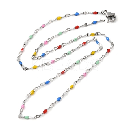 Colorful Enamel Oval & Dapped Link Chain Necklace NJEW-Q315-01P-1