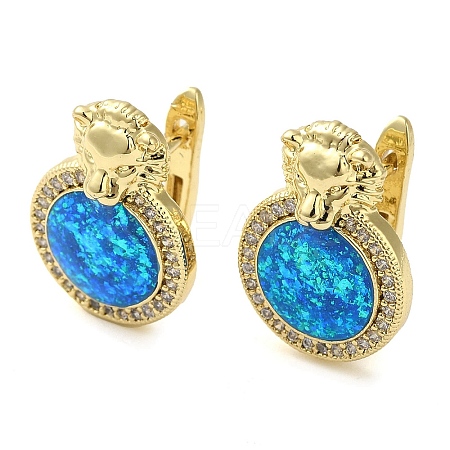 Rack Plating Brass Synthetic Opal Hoop Earrings for Women EJEW-P277-03D-G-1
