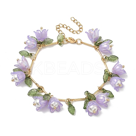 Flower Leaf Shell Pearl & Acrylic Charm Bracelets BJEW-TA00535-01-1
