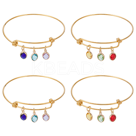 4Pcs 2 Styles 304 Stainless Steel Charm Bangles for Women BJEW-UN00031-1