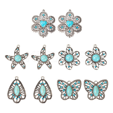 10Pcs 5 Styles Synthetic Turquoise Pendants TIBEP-TA0001-13-1