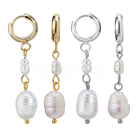 2 Pairs 2 Colors Natural Cultured Freshwater Pearl Hoop Earrings EJEW-HS00005-1