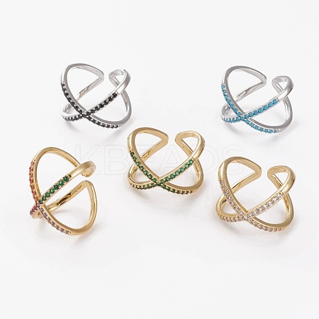 Brass Micro Pave Cubic Zirconia Cuff Rings RJEW-C101-13G-1